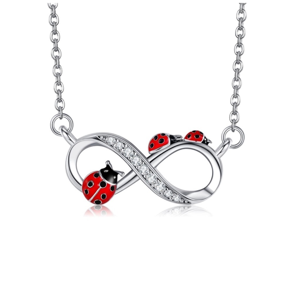 14k 925 Infinity Diamond LadyBug Necklace